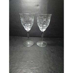 Weston Style Optic Crystal Water Goblets, Set Of 2, Floral Wine Glasses, Elegant